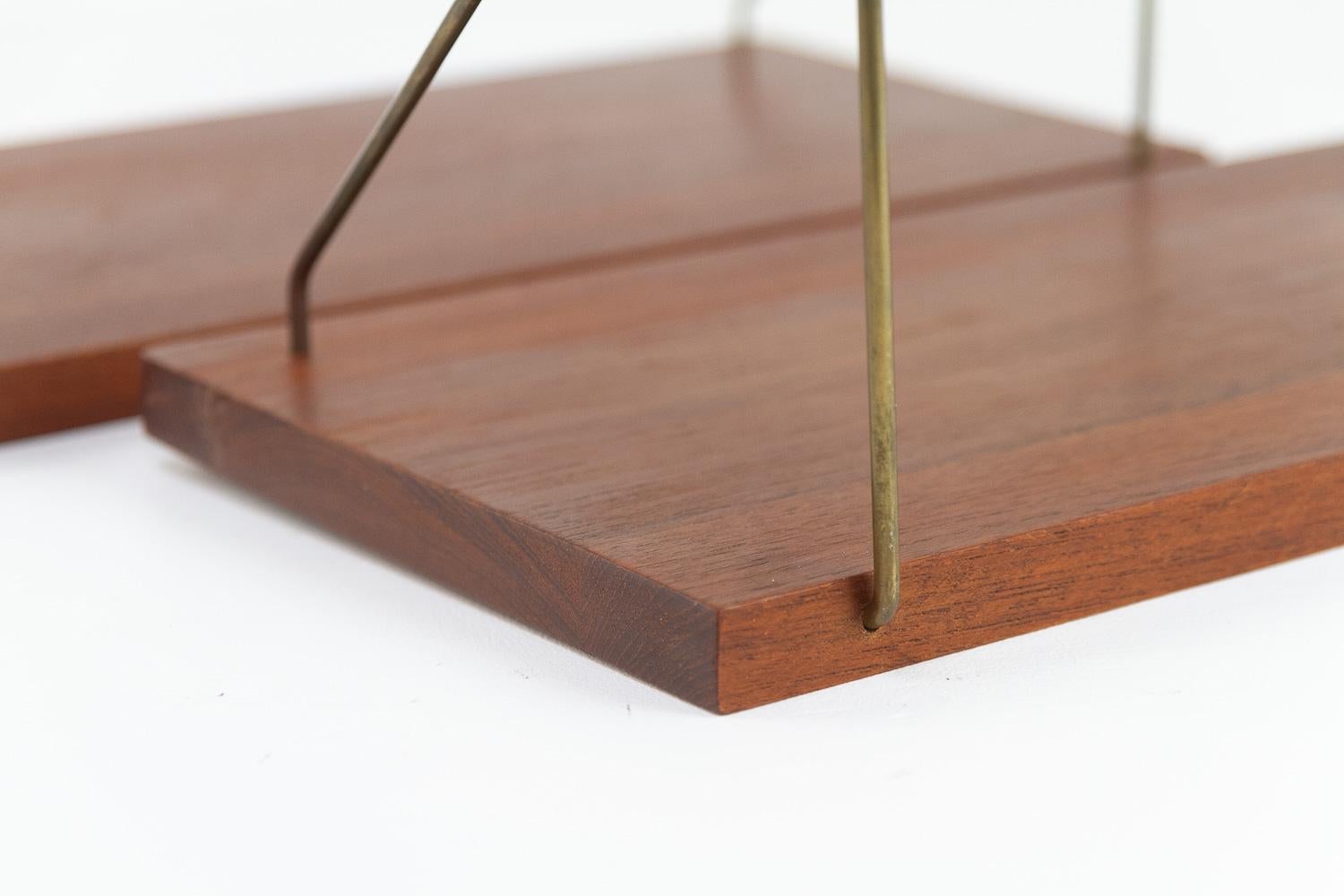 Vintage Danish Teak and Brass Floating Shelves, 1960s. Set of 2. 3