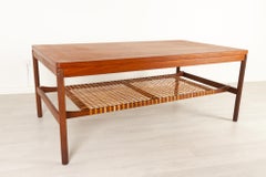 Vintage Danish Teak and Cane Coffee Table, 1960s