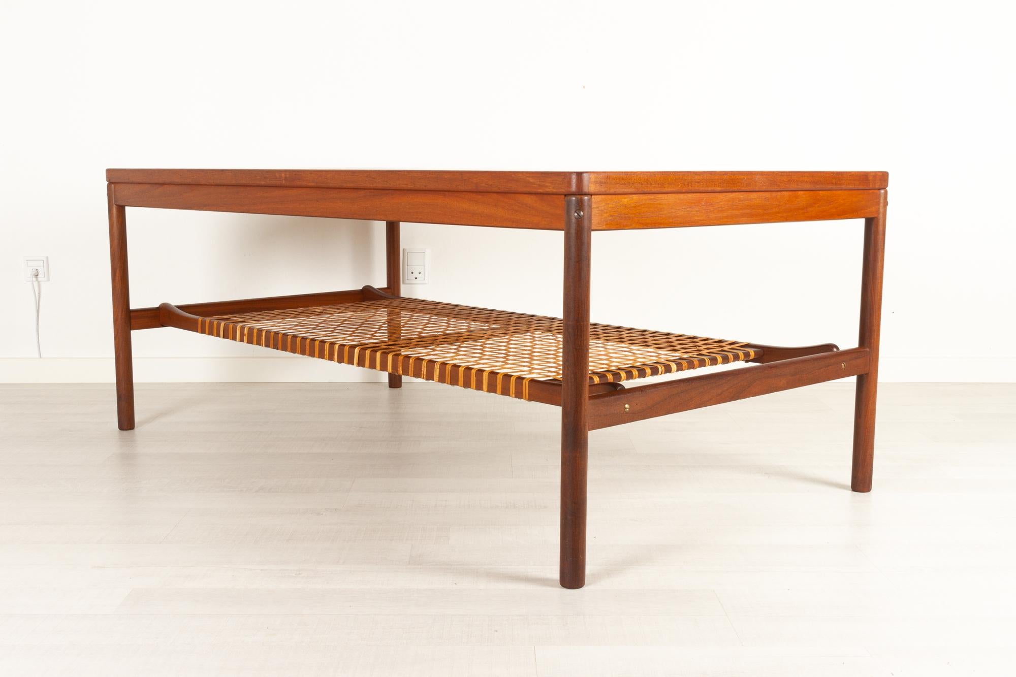Vintage Danish Teak and Cane Coffee Table, 1960s In Good Condition In Asaa, DK