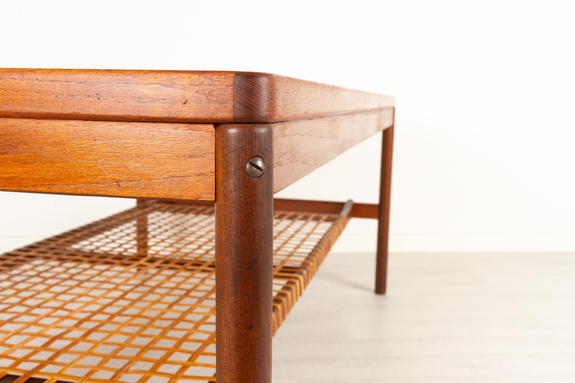 Vintage Danish Teak and Cane Coffee Table, 1960s 1