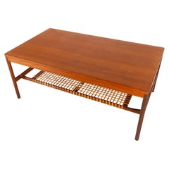Vintage Danish Teak and Cane Coffee Table, 1960s