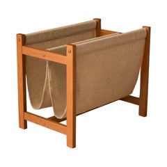 Vintage Danish Teak and Canvas Magazine Rack