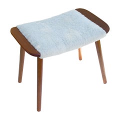 Sgabello danese vintage in teak e pelle d'agnello, anni '60