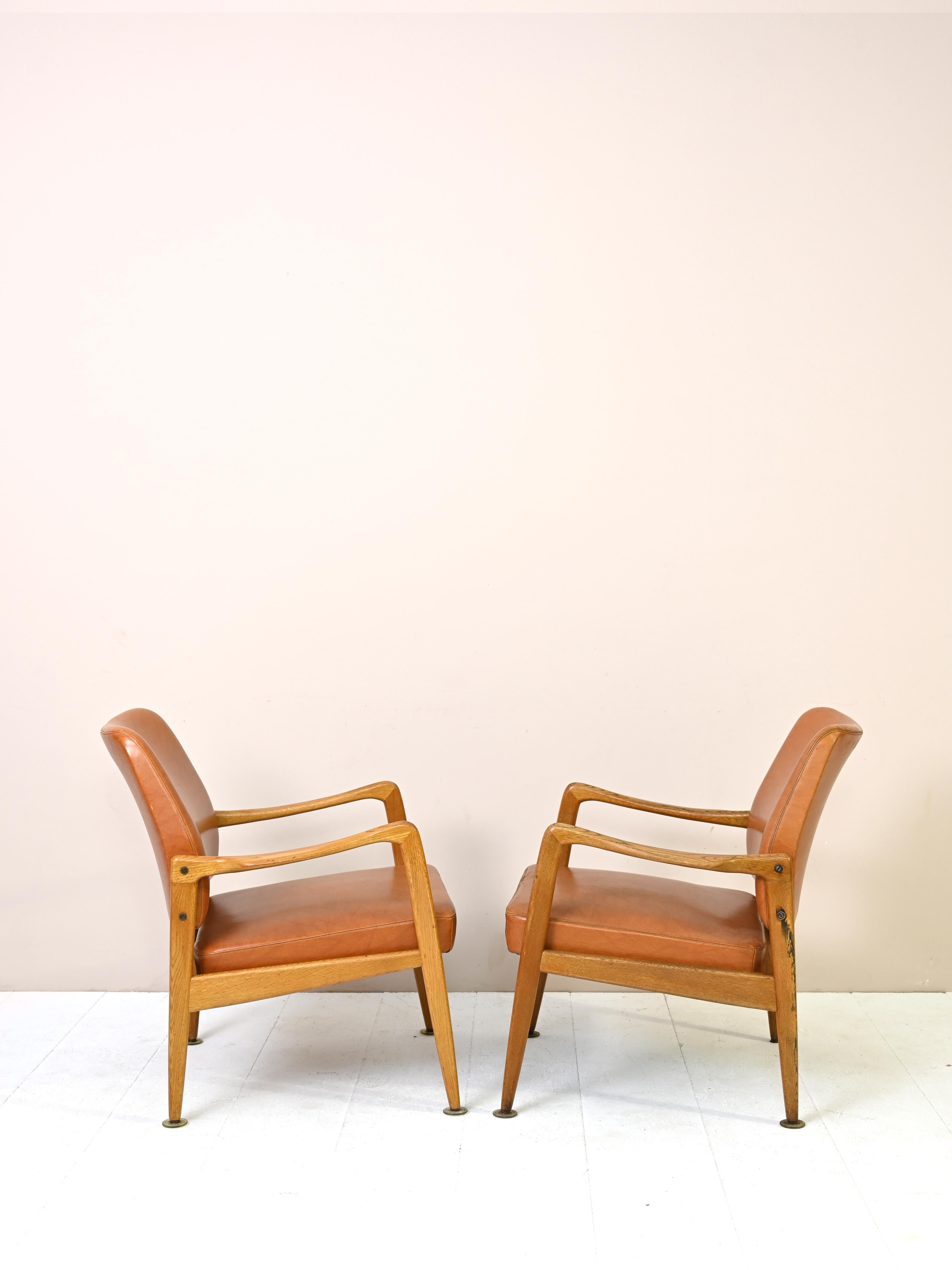 Vintage Danish Teak and Leather Armchairs In Good Condition For Sale In Brescia, IT
