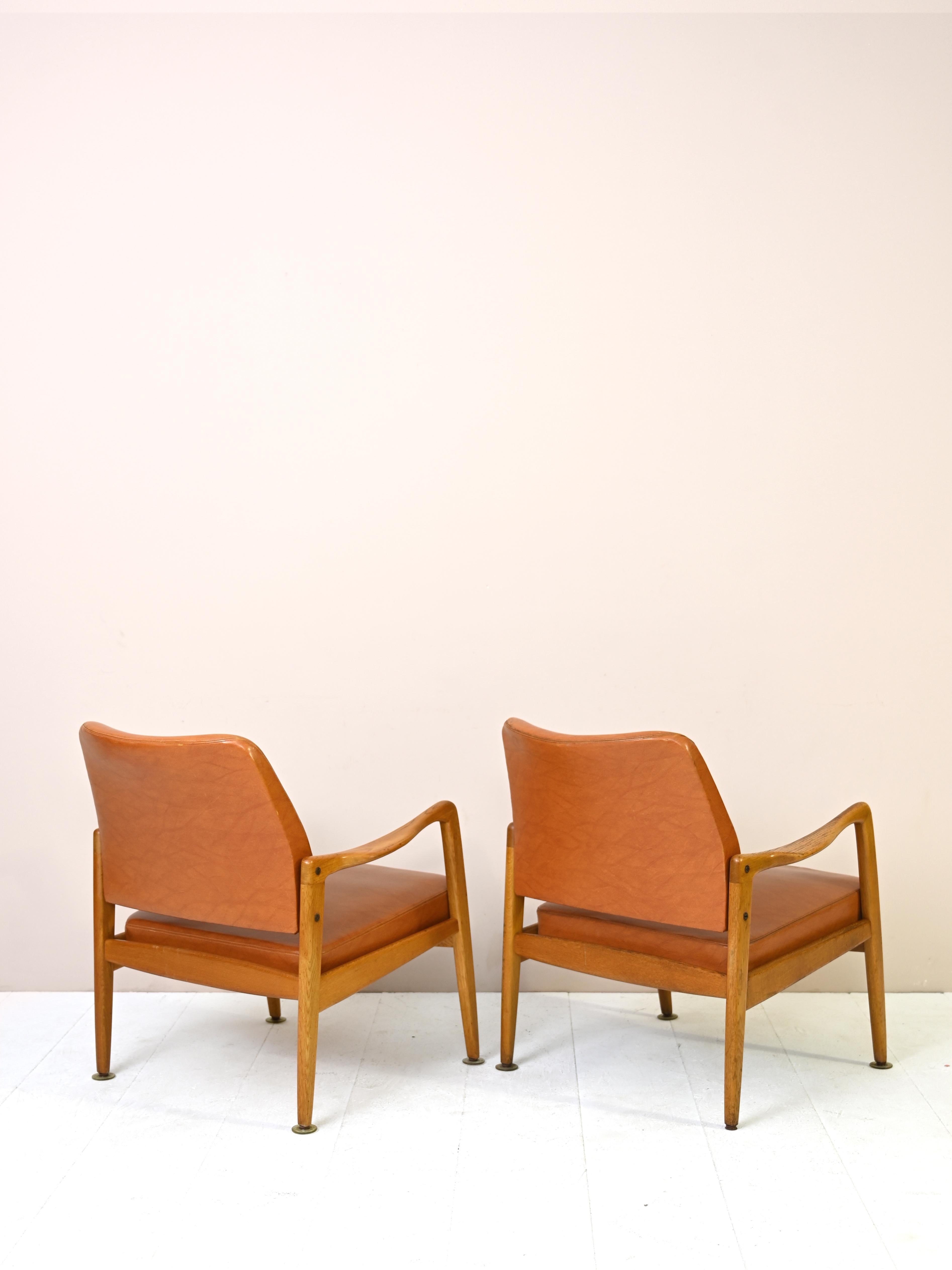 Mid-20th Century Vintage Danish Teak and Leather Armchairs For Sale