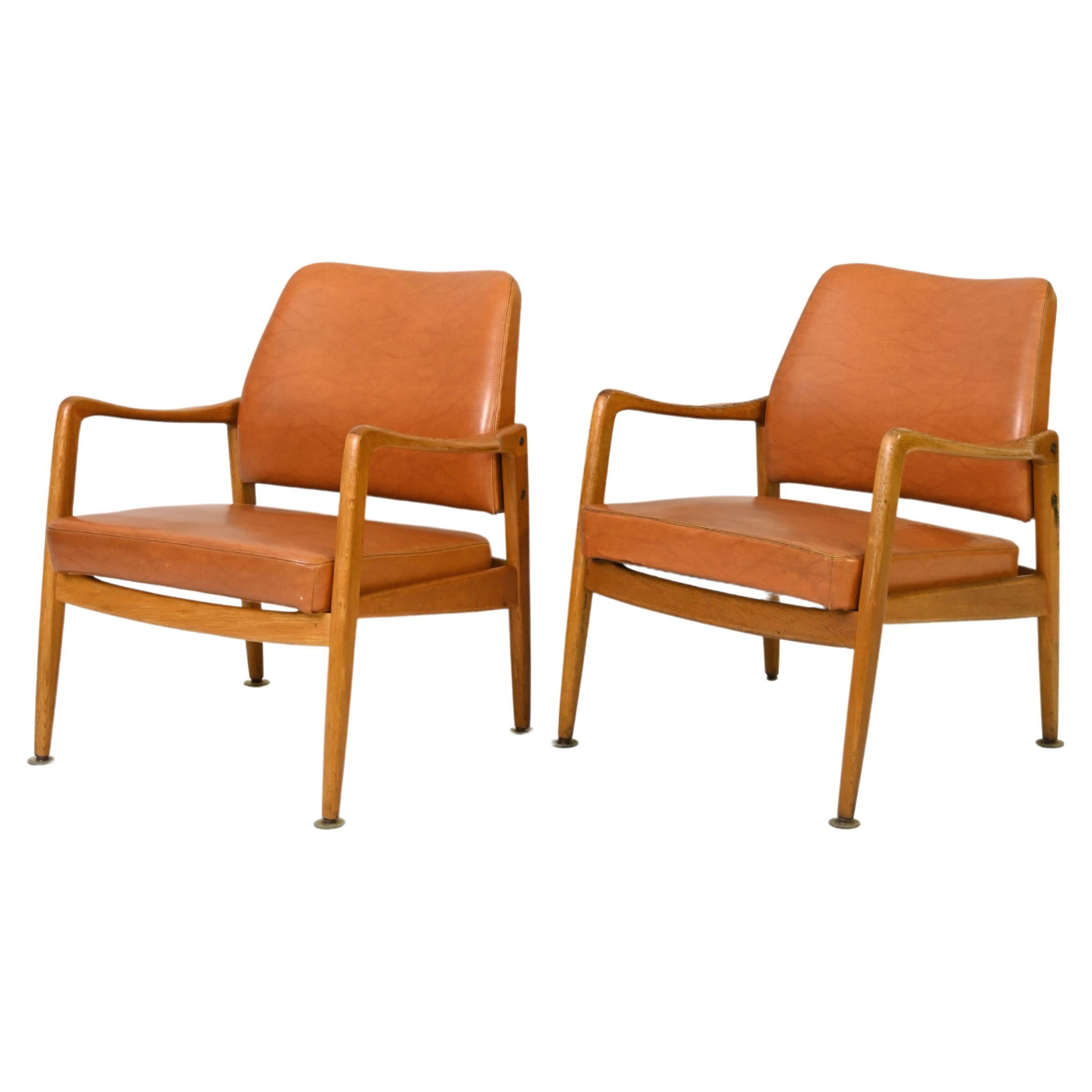 Vintage Danish Teak and Leather Armchairs For Sale
