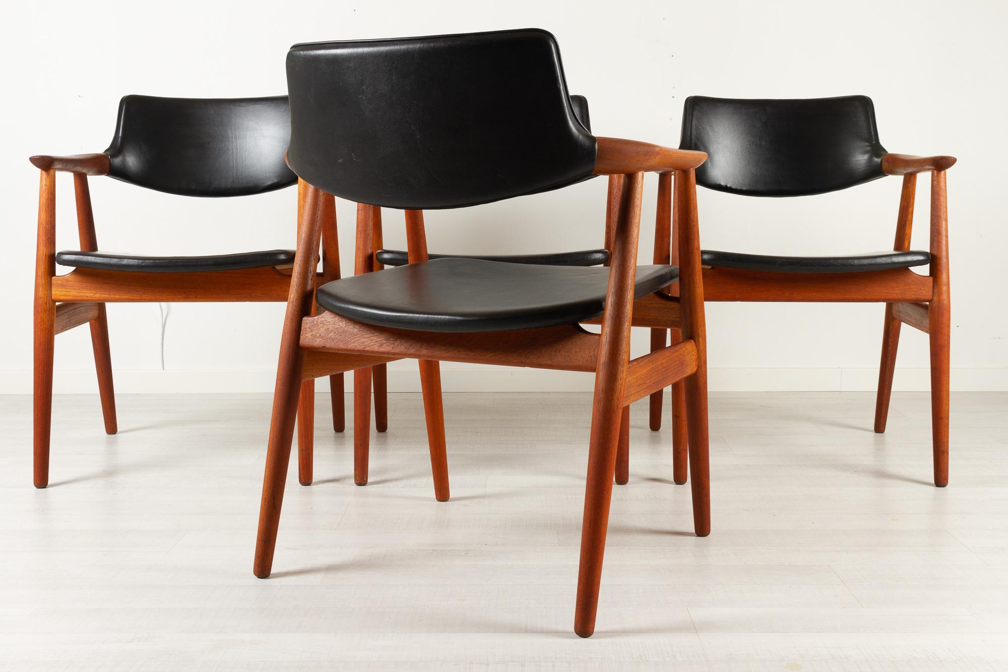 Leather Vintage Danish Teak Armchairs GM11 by Svend Aage Eriksen 1960s Set of 4 For Sale