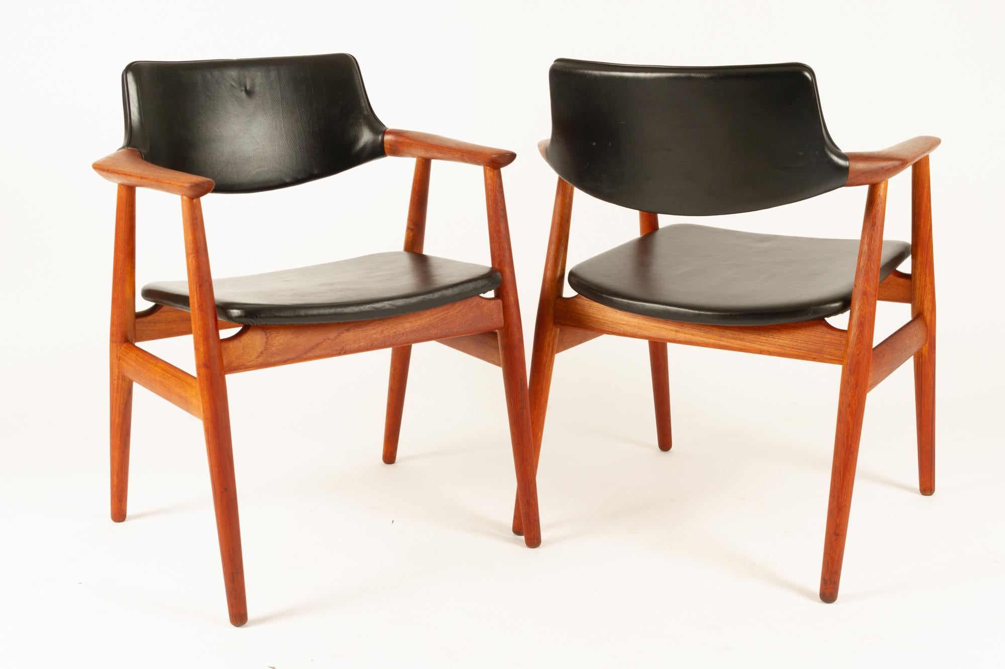 Leather Vintage Danish Teak Armchairs GM11 by Svend Aage Eriksen 1960s Set of 8