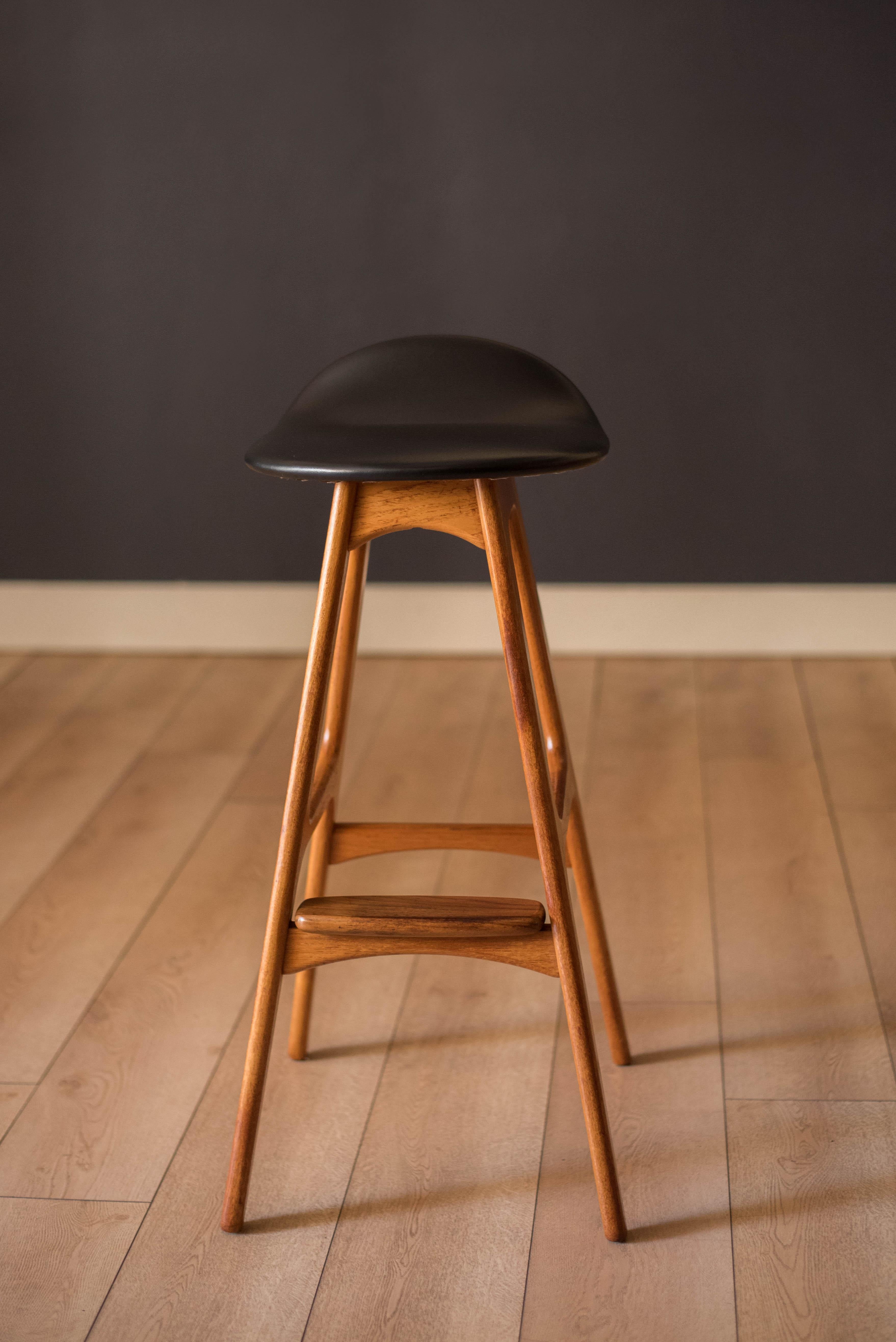 Scandinavian Modern Vintage Danish Teak Bar Stool by Erik Buch for O.D. Mobler For Sale