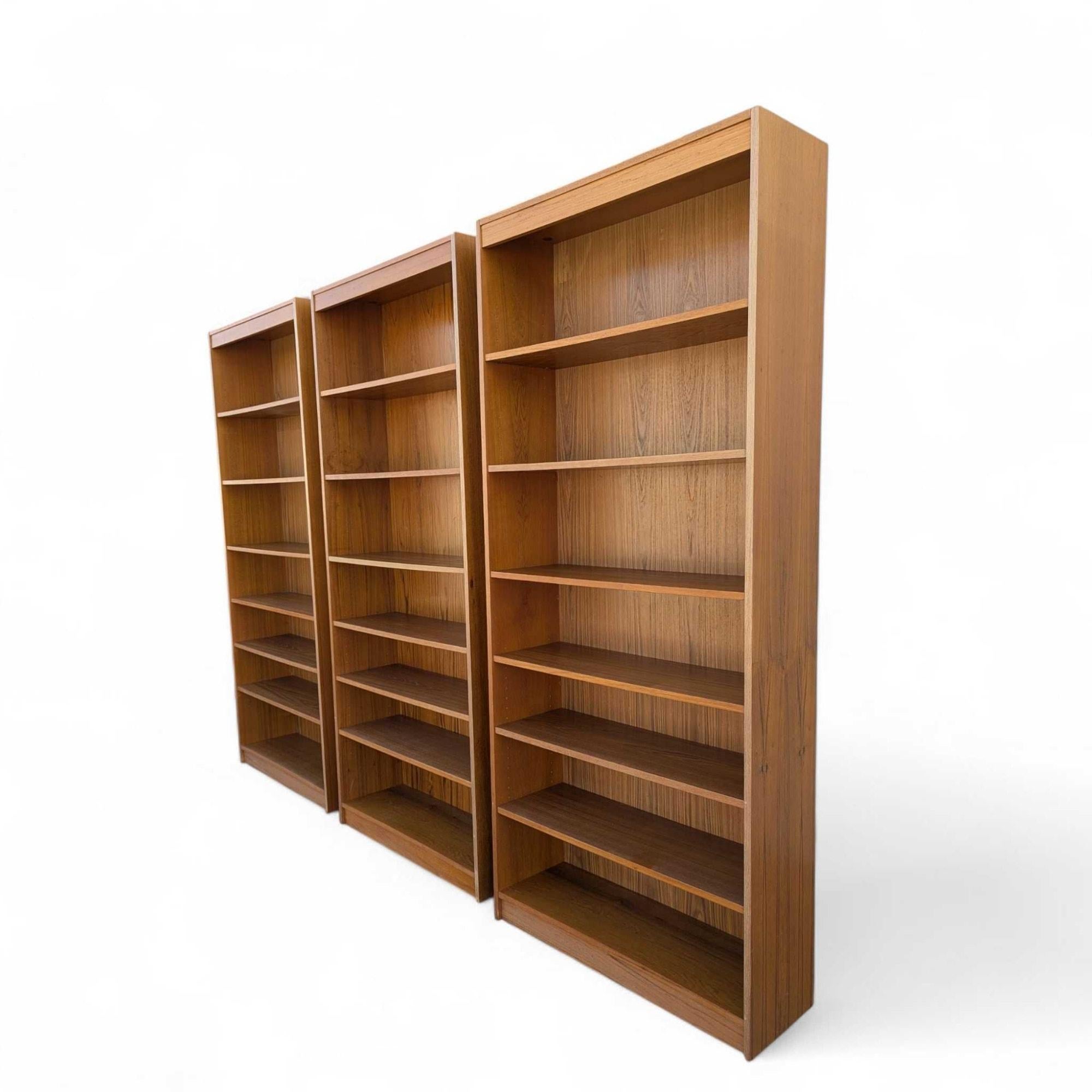 Vintage Danish Teak Bookcases, Set of Three, Mid-Century Modern Wall Unit, 1960s For Sale 8