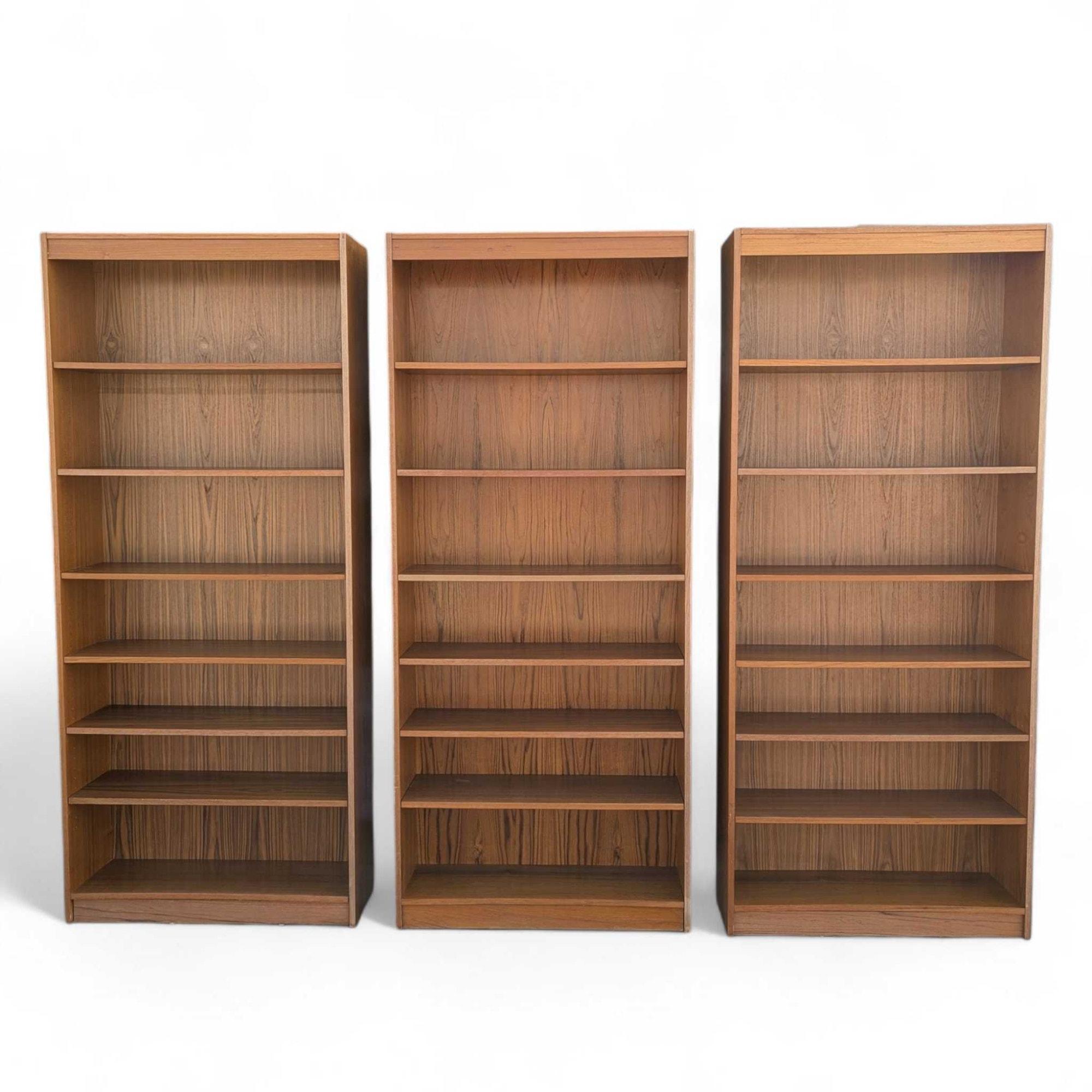 20th Century Vintage Danish Teak Bookcases, Set of Three, Mid-Century Modern Wall Unit, 1960s For Sale