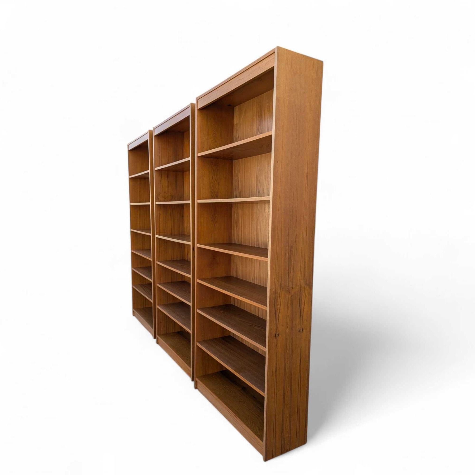 Vintage Danish Teak Bookcases, Set of Three, Mid-Century Modern Wall Unit, 1960s For Sale 3