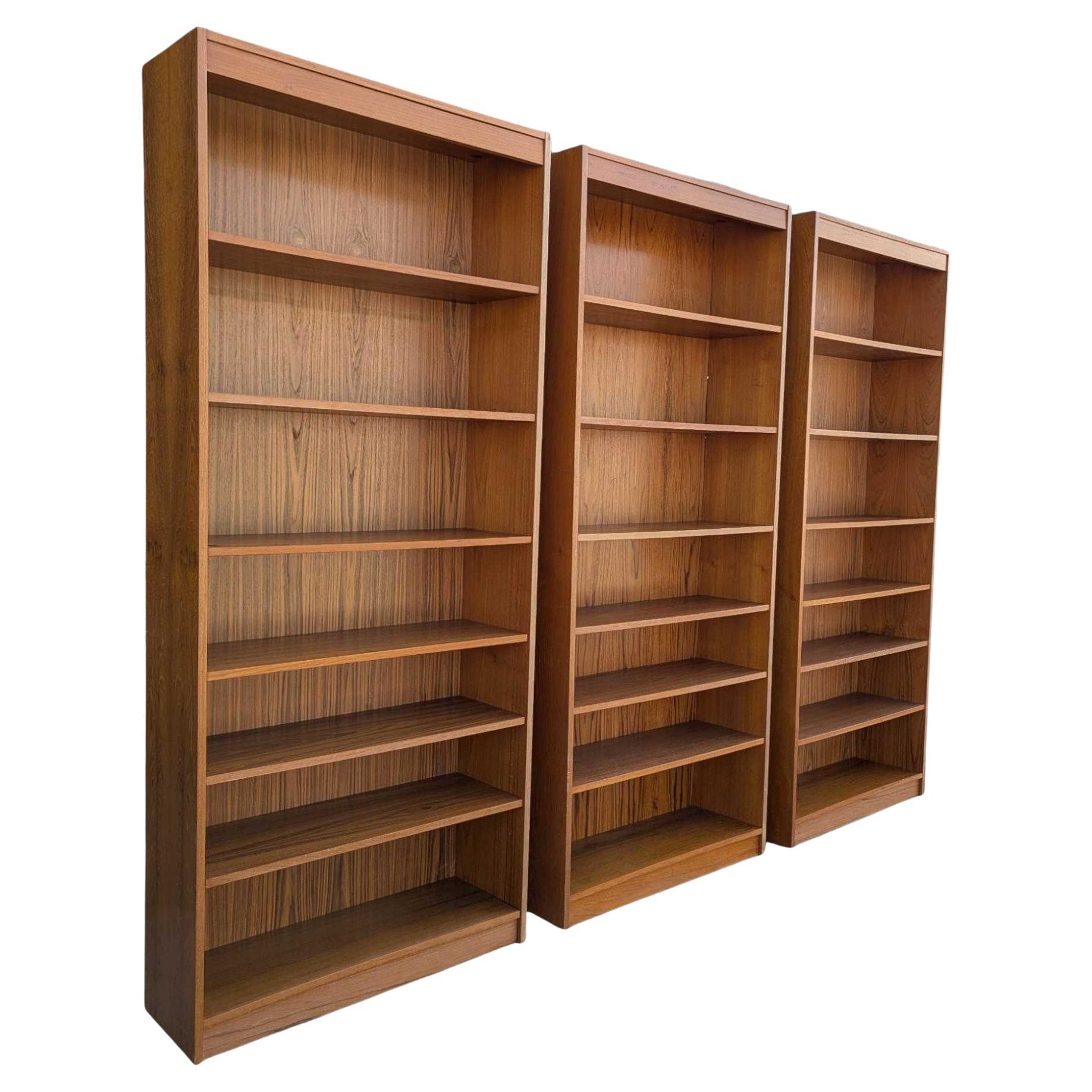Vintage Danish Teak Bookcases, Set of Three, Mid-Century Modern Wall Unit, 1960s