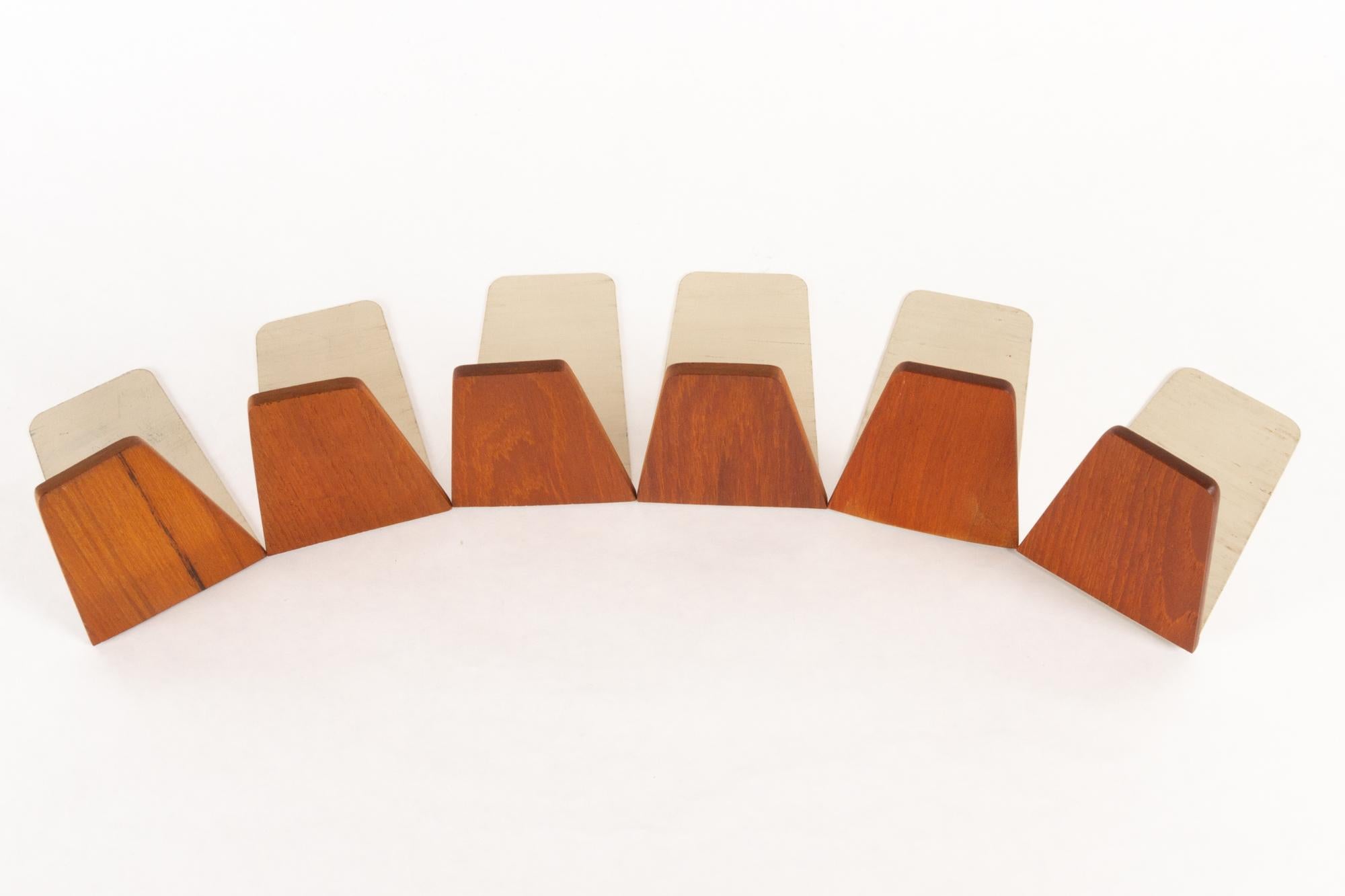 Mid-Century Modern Vintage Danish Teak Bookends by Kai Kristiansen for FM 1960s Set of 6