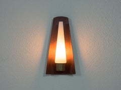 Vintage Danish teak, brass and opaline glass wall lamp