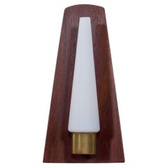 Vintage Danish teak, brass and opaline glass wall lamp