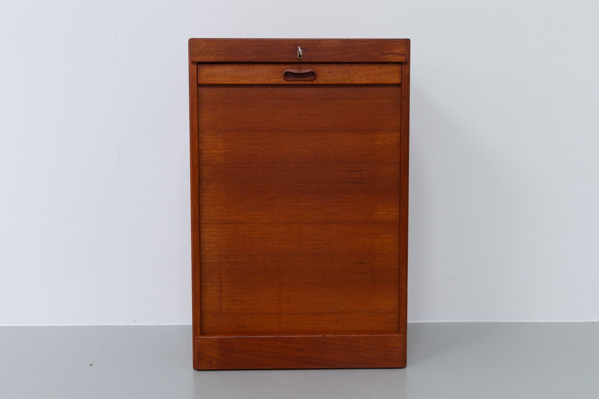 Mid-Century Modern Vintage Danish Teak Cabinet with Tambour Door, 1960s