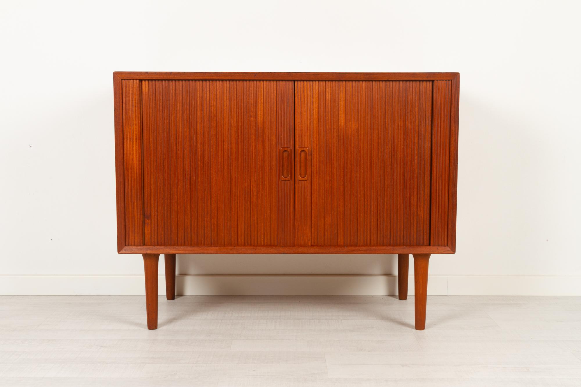 Mid-Century Modern Vintage Danish Teak Cabinet with Tambour Doors by Lyby Møbler, 1960s
