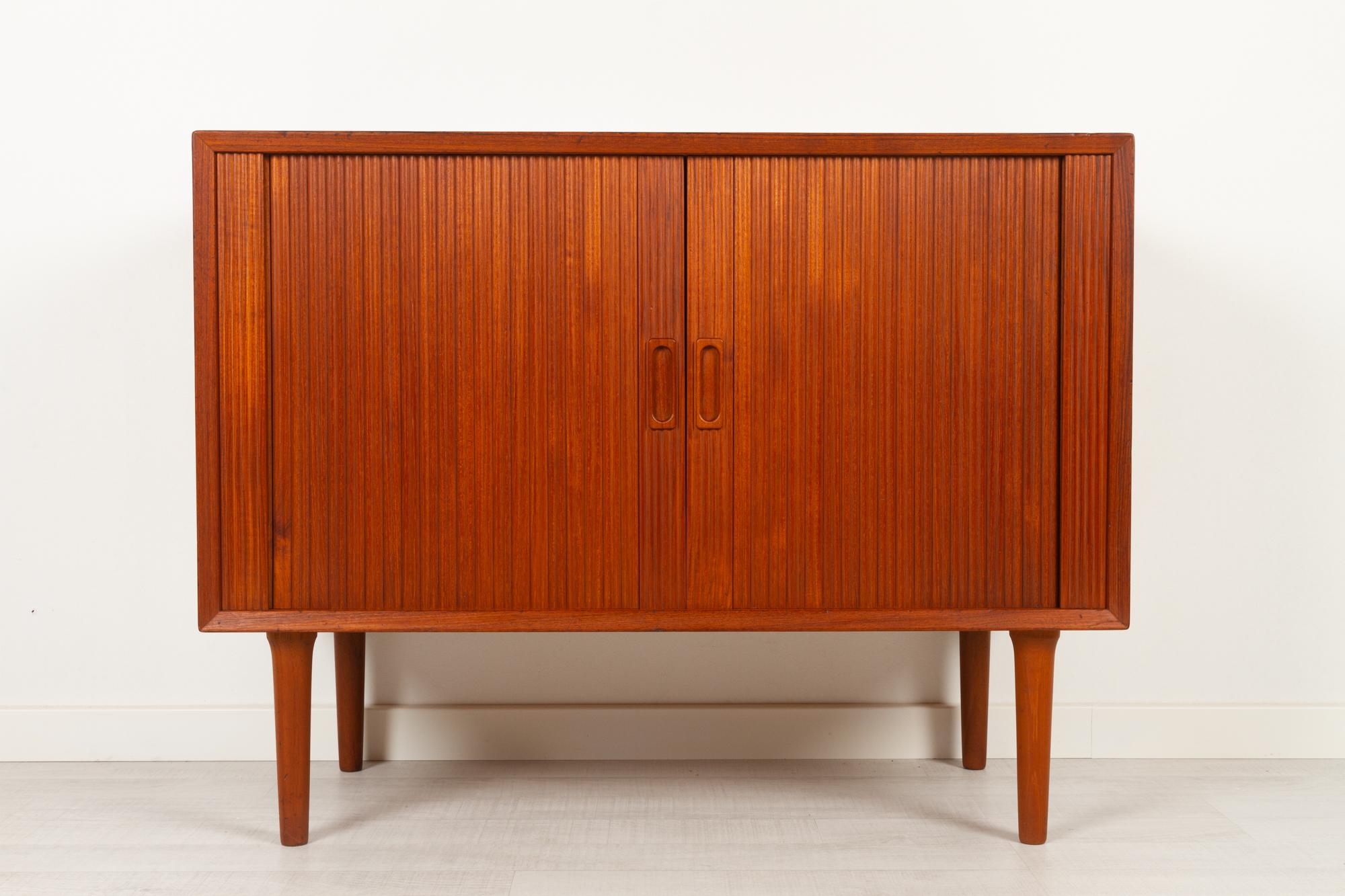 Vintage Danish Teak Cabinet with Tambour Doors by Lyby Møbler, 1960s In Good Condition In Asaa, DK