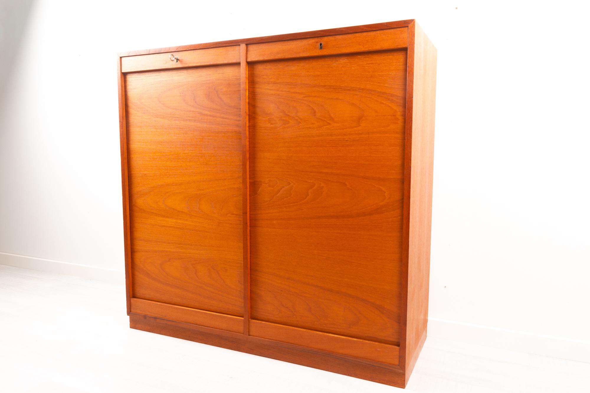 Vintage Danish Teak Cabinet with Tambour Front, 1960s 5