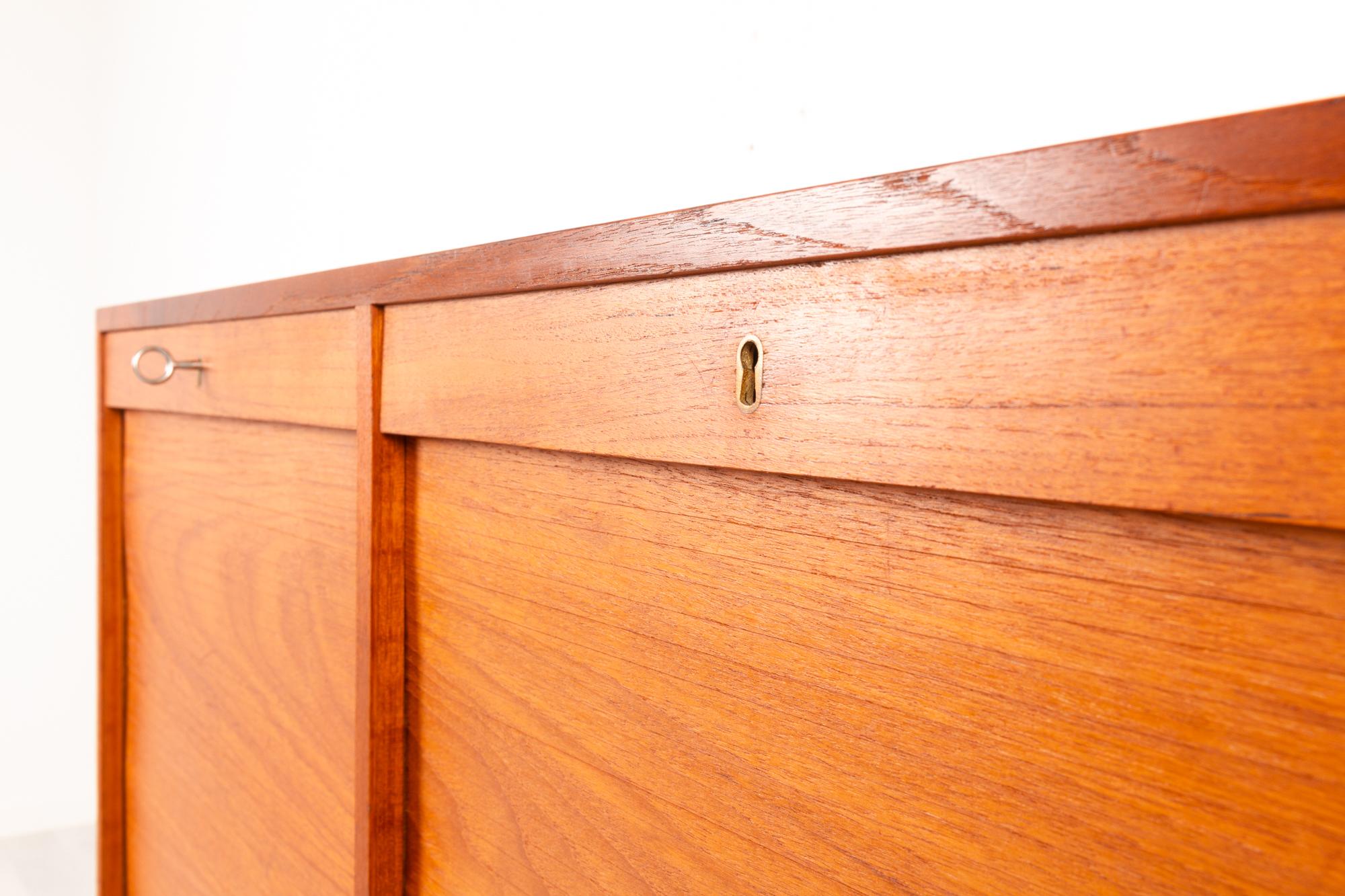 Vintage Danish Teak Cabinet with Tambour Front, 1960s 7