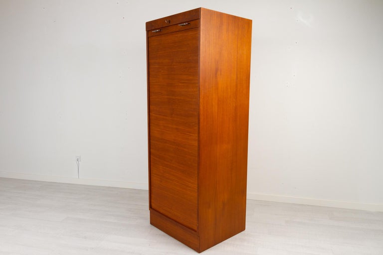 Vintage Danish Teak Cabinet with Tambour Front, 1960s For Sale 7