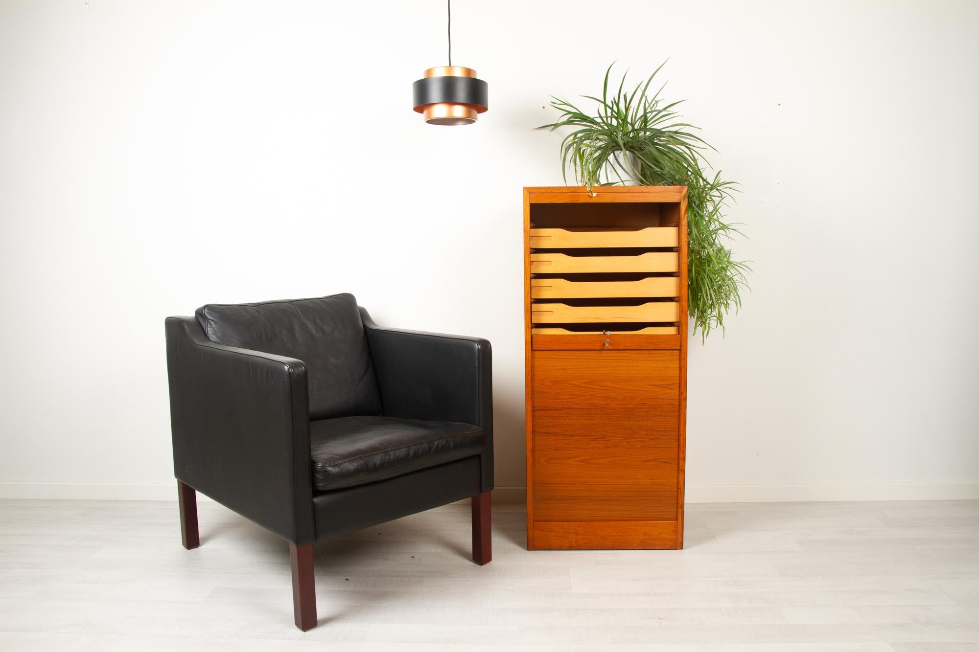 Vintage Danish Teak Cabinet with Tambour Front, 1960s 9