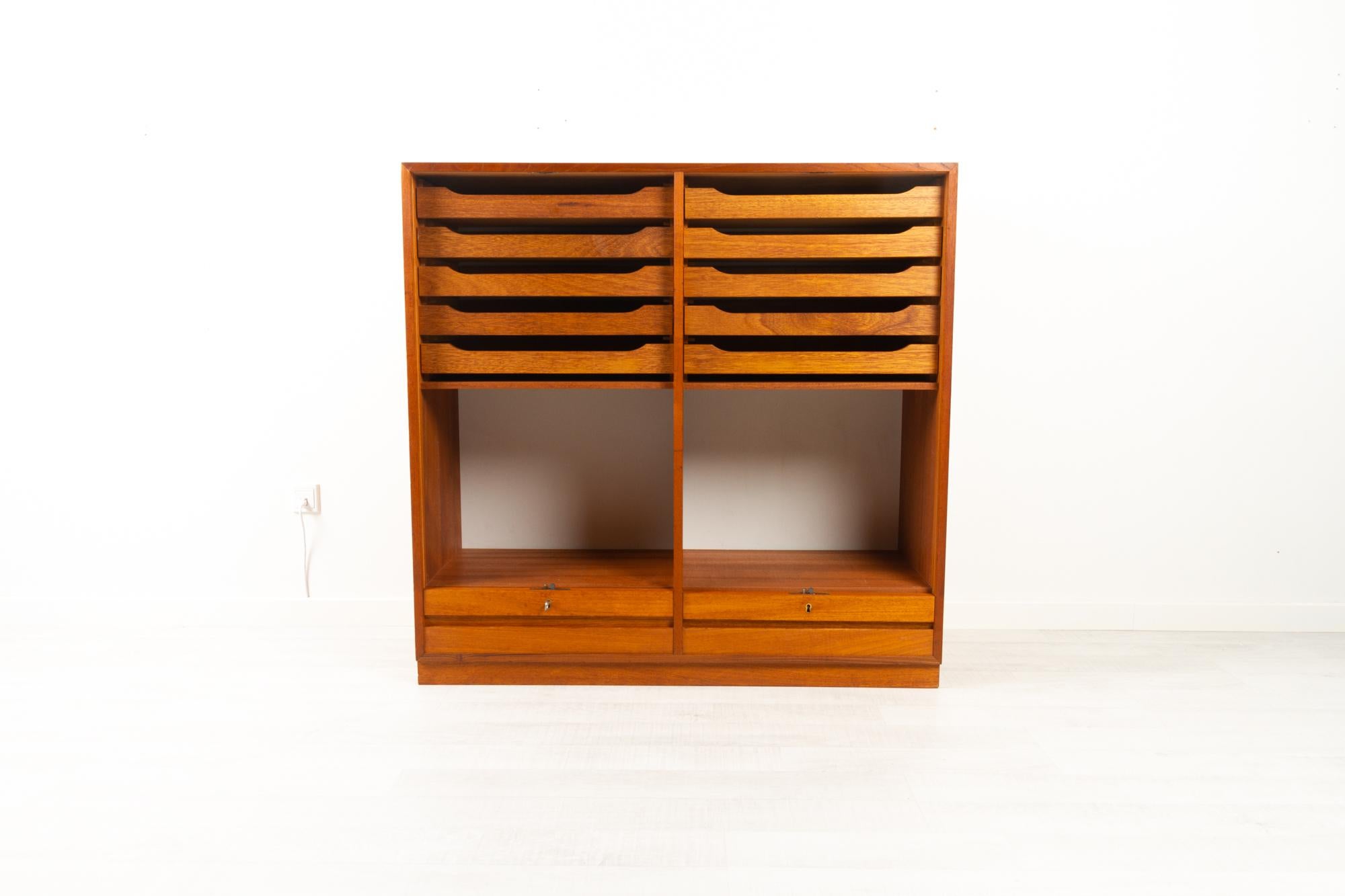 Mid-Century Modern Vintage Danish Teak Cabinet with Tambour Front, 1960s