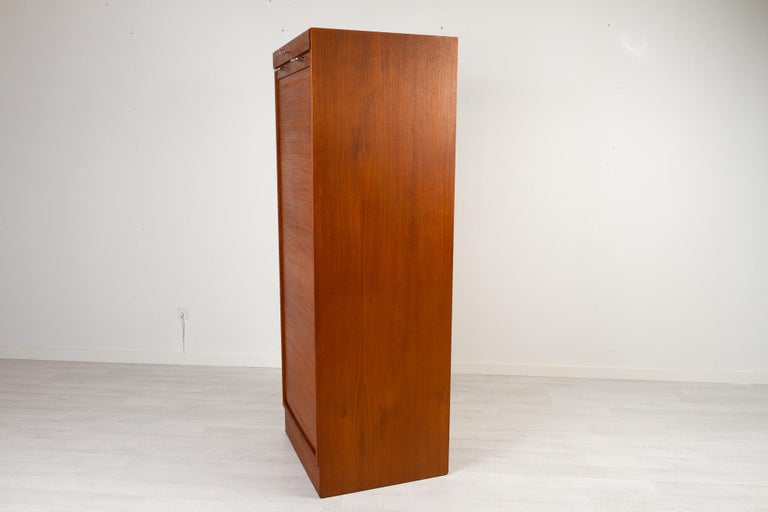 Mid-Century Modern Vintage Danish Teak Cabinet with Tambour Front, 1960s For Sale