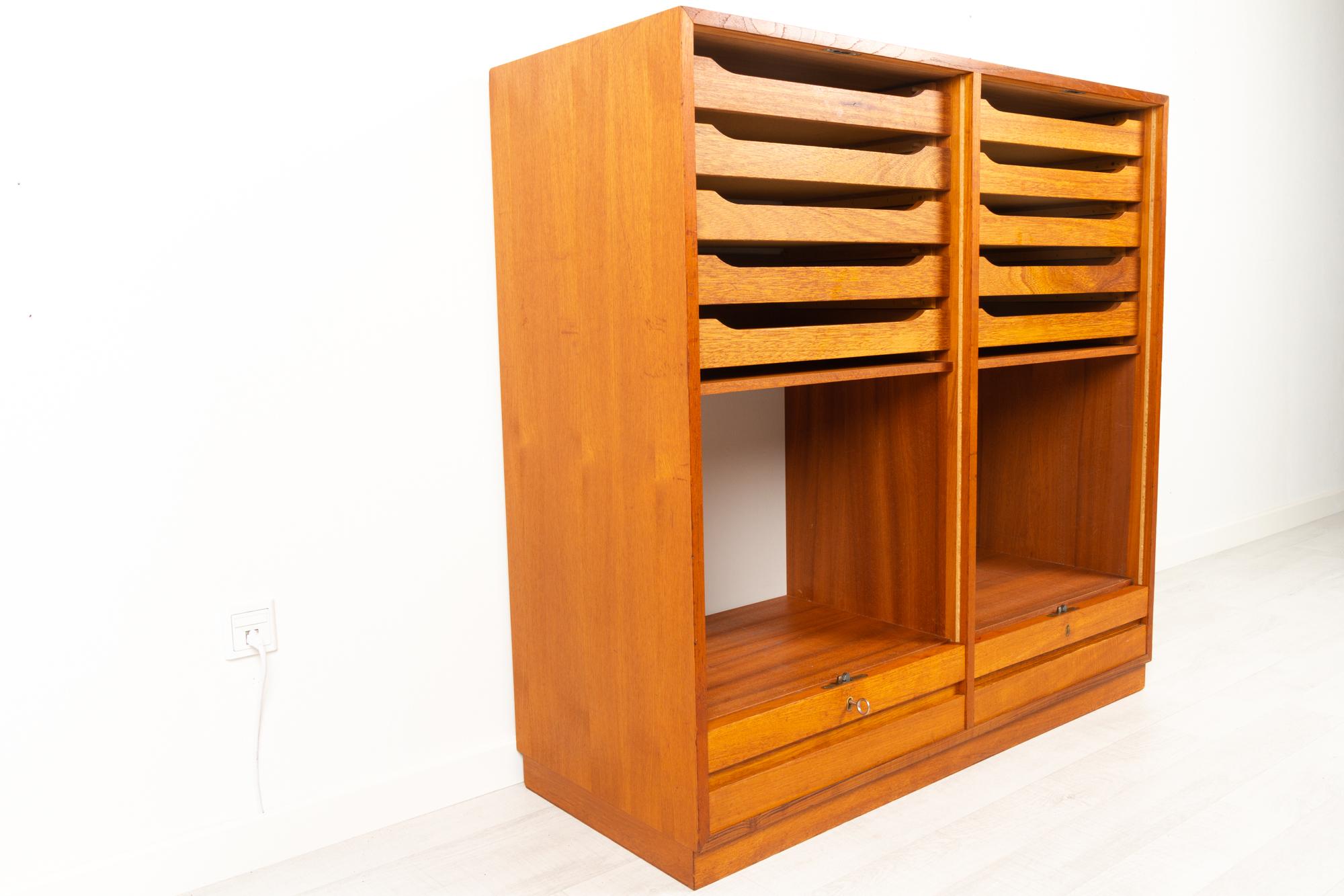 Vintage Danish Teak Cabinet with Tambour Front, 1960s In Good Condition In Asaa, DK