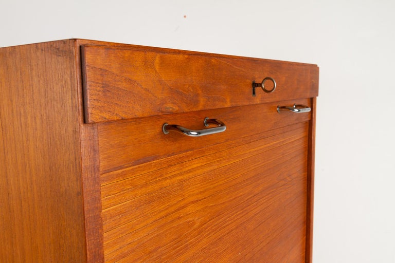 Mid-20th Century Vintage Danish Teak Cabinet with Tambour Front, 1960s For Sale