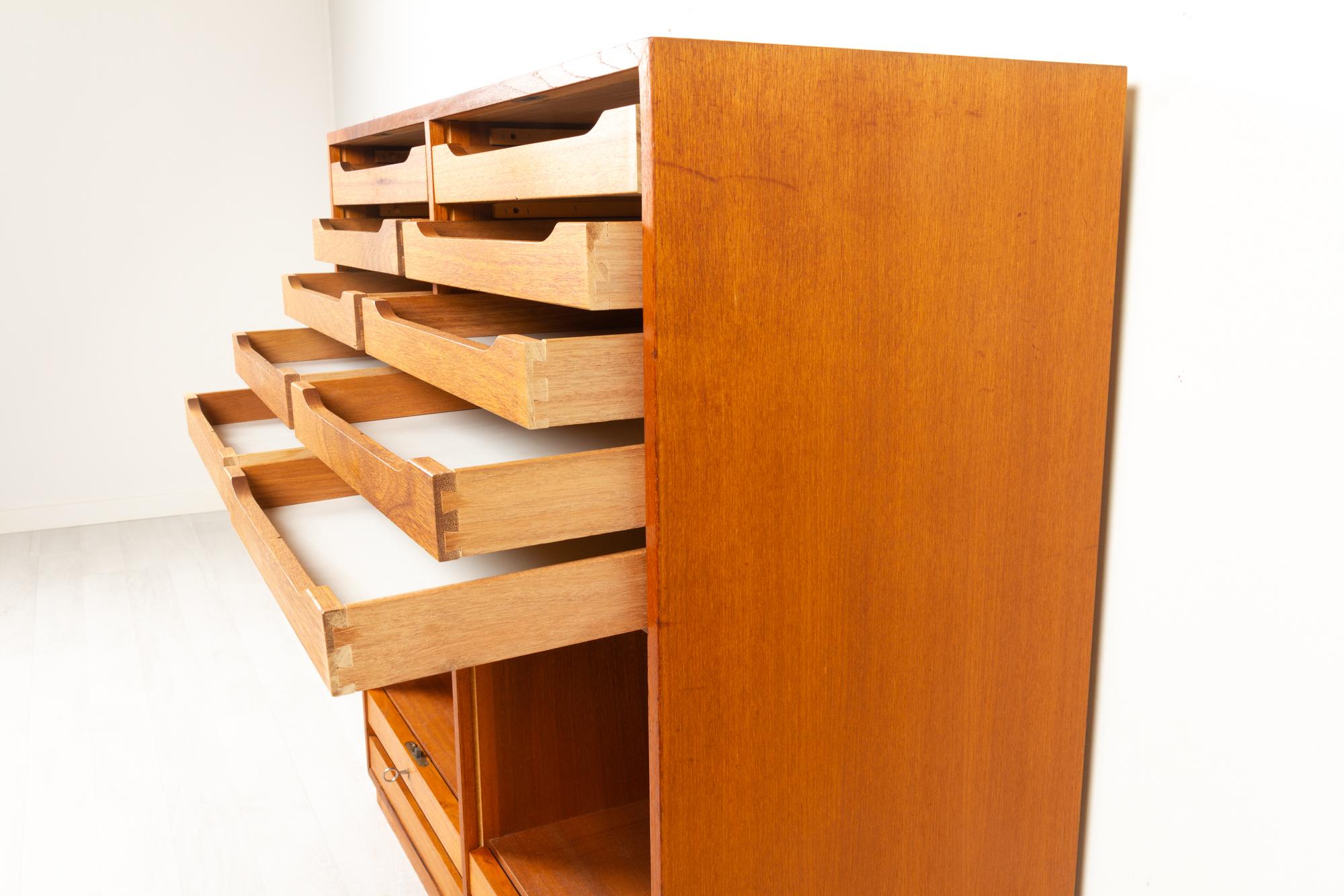 Vintage Danish Teak Cabinet with Tambour Front, 1960s 2