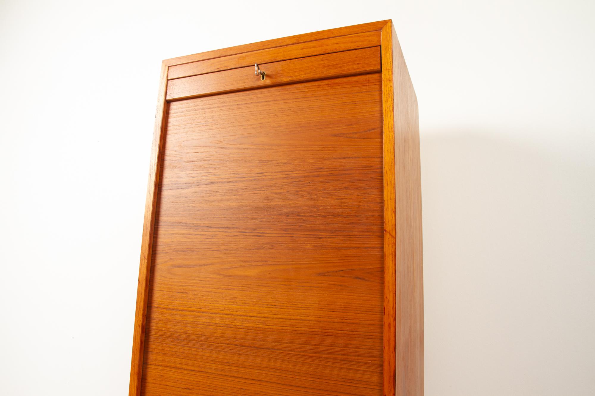 Vintage Danish Teak Cabinet with Tambour Front, 1960s 3