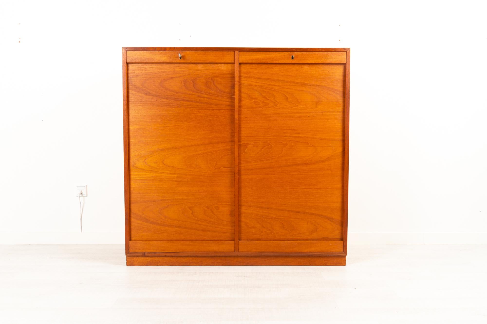 Vintage Danish Teak Cabinet with Tambour Front, 1960s 4