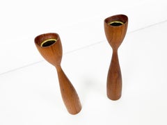 Vintage Danish Teak Candleholders, a Pair