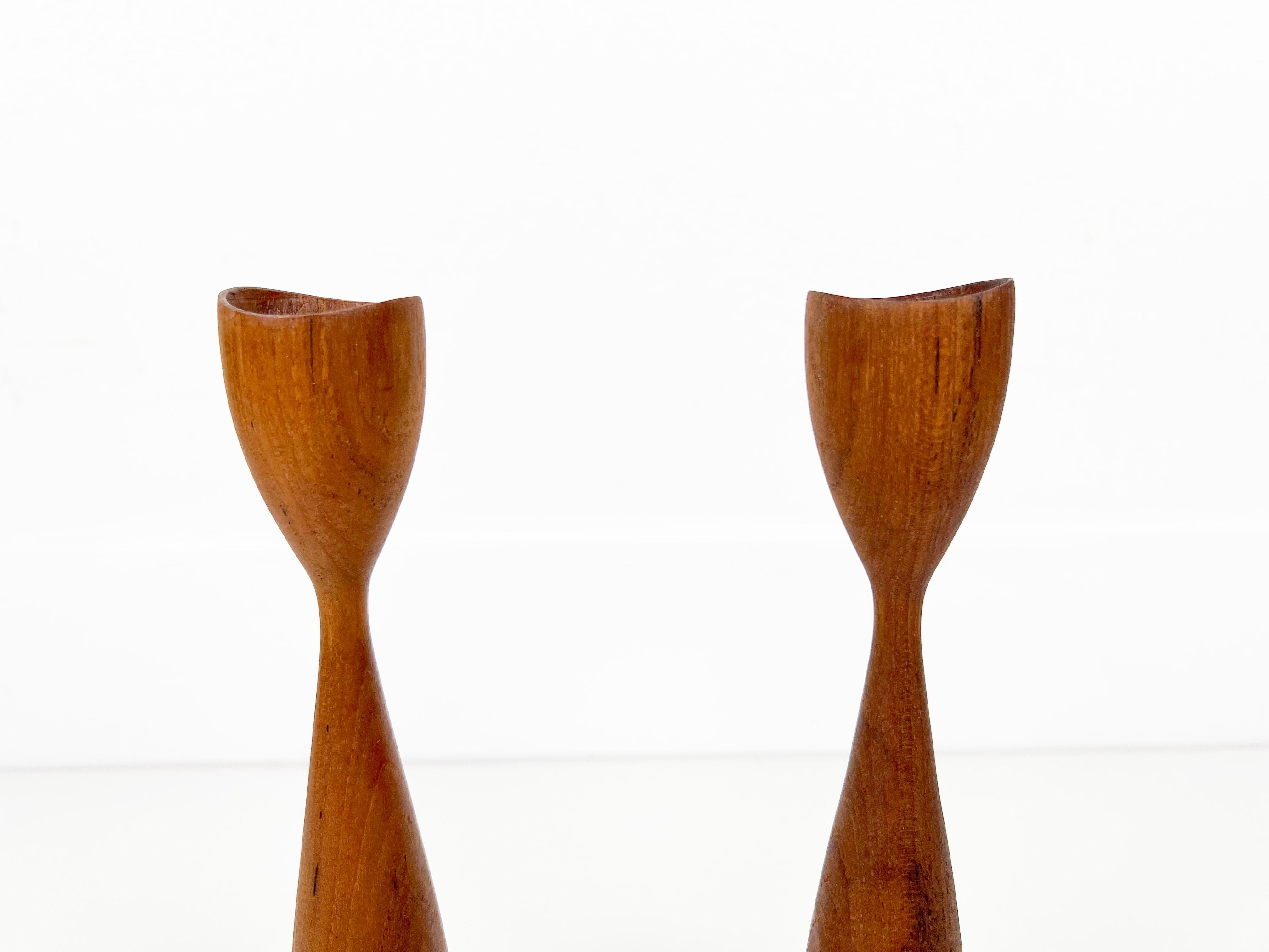 Vintage Danish Teak Candleholders, a Pair In Excellent Condition In Fort Lauderdale, FL