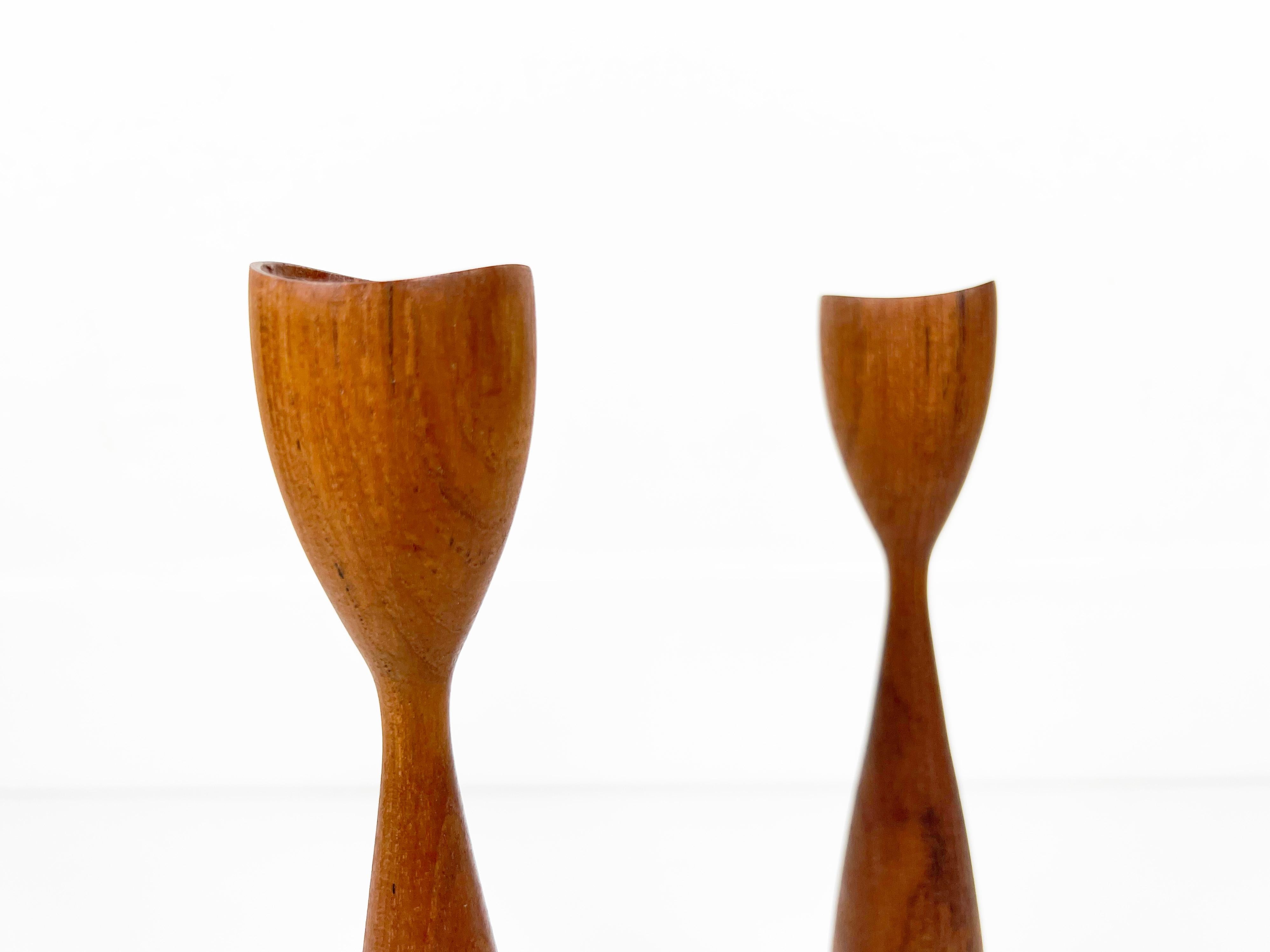 20th Century Vintage Danish Teak Candleholders, a Pair