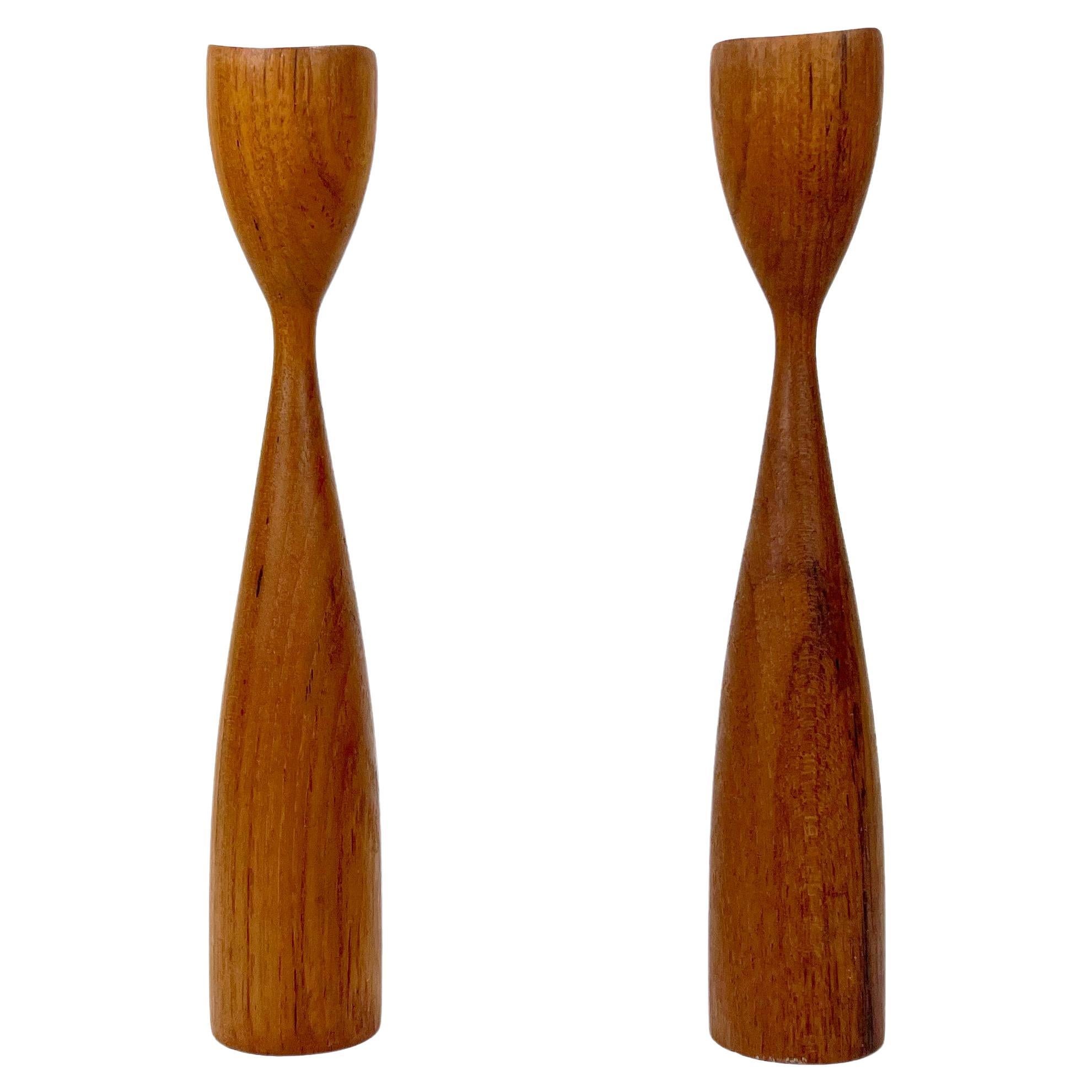 Vintage Danish Teak Candleholders, a Pair