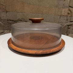 Vintage Danish Teak Cheese Keeper Cake Stand Luthje Wood Denmark