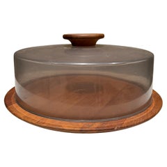 Vintage Danish Teak Cheese Keeper Cake Stand Luthje Wood Denmark