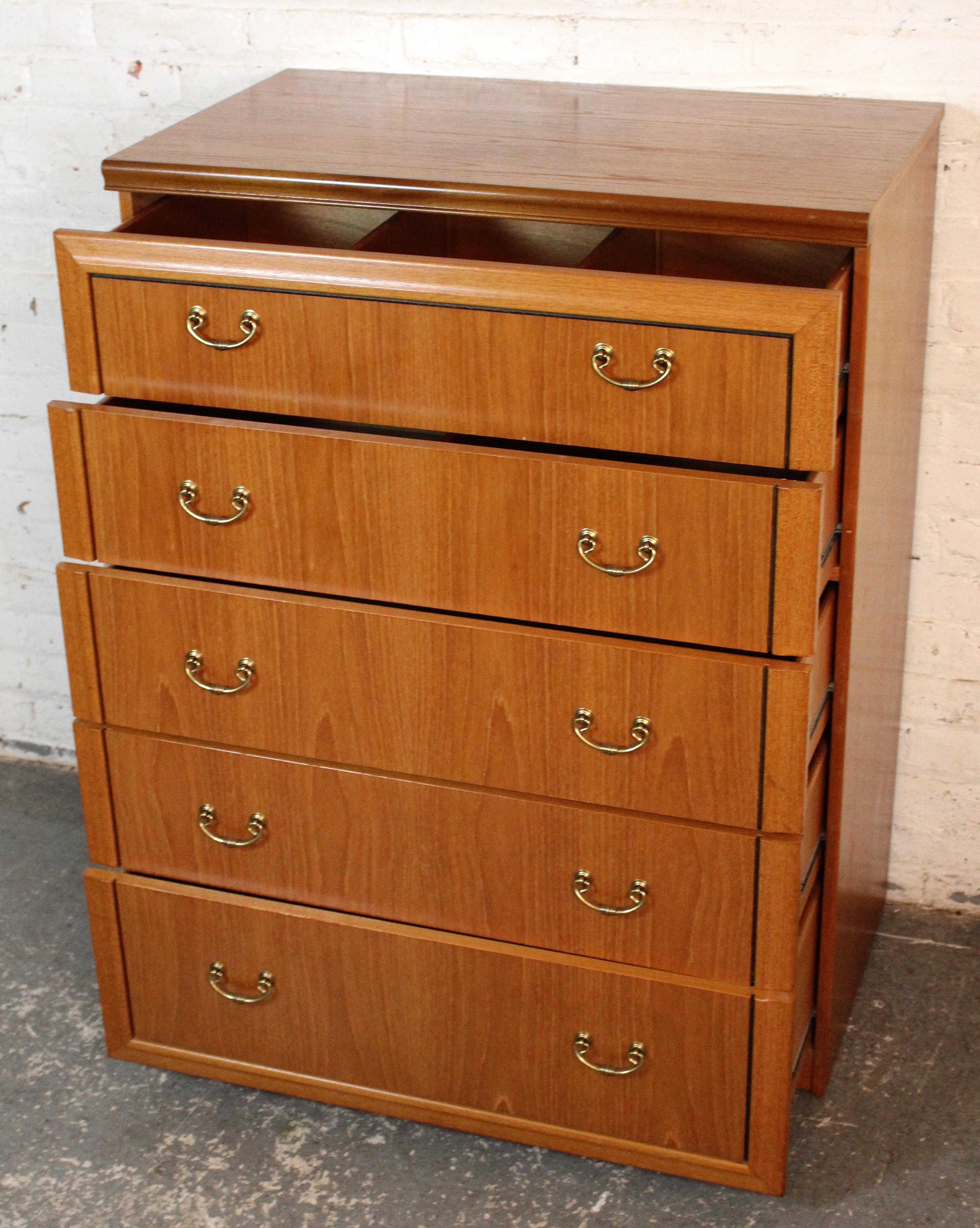 Brass Vintage Danish Teak Chest of Drawers For Sale
