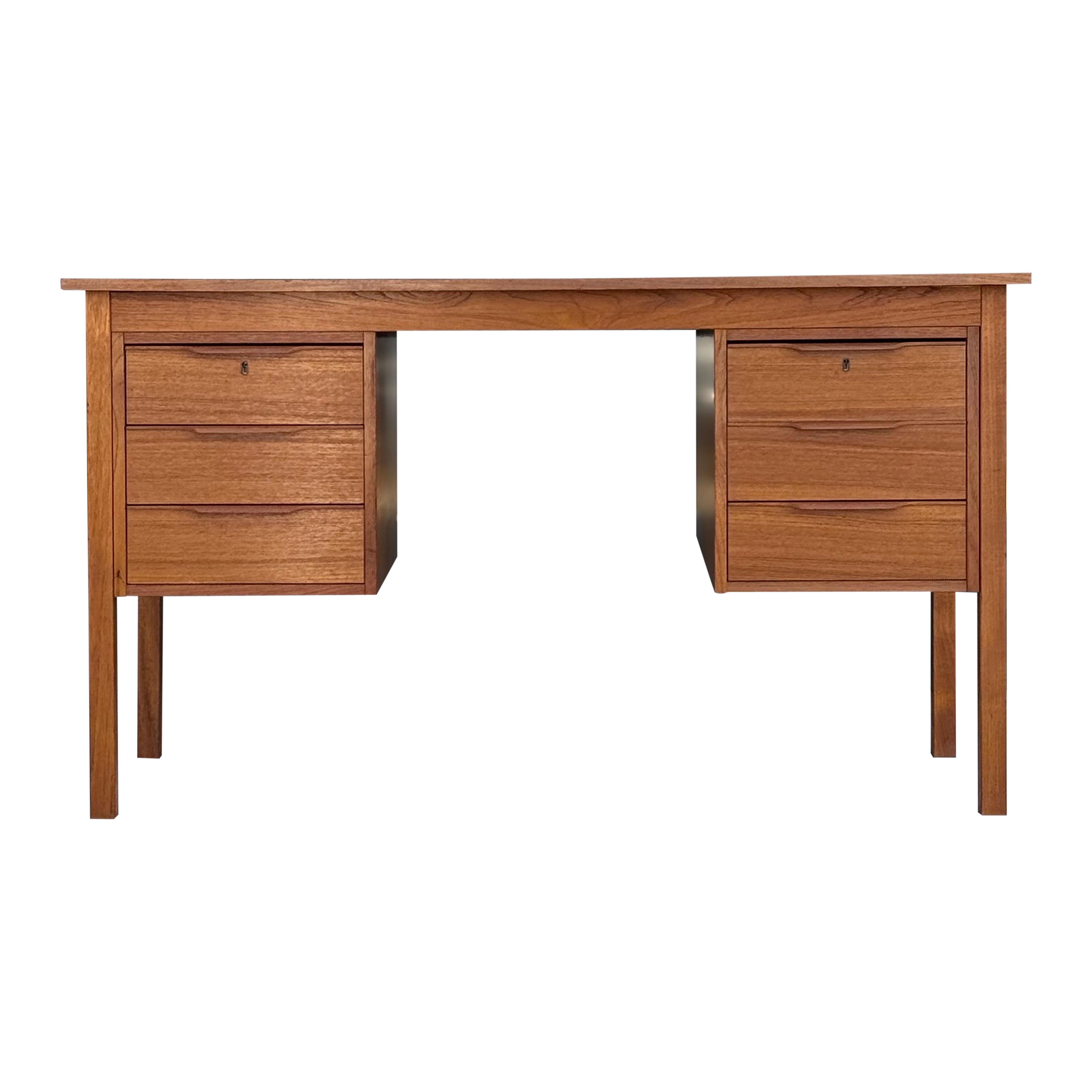 Vintage Danish Teak Desk with Finished Back by Bent Silberg Mobler