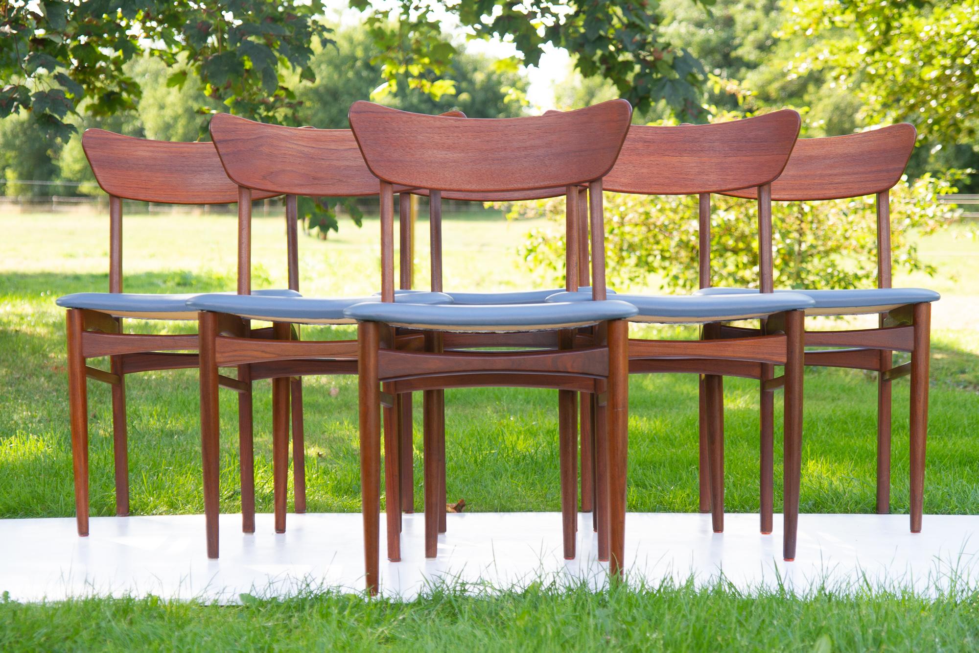 Leather Vintage Danish Teak Dining Chairs 1960s, Set of 6 For Sale