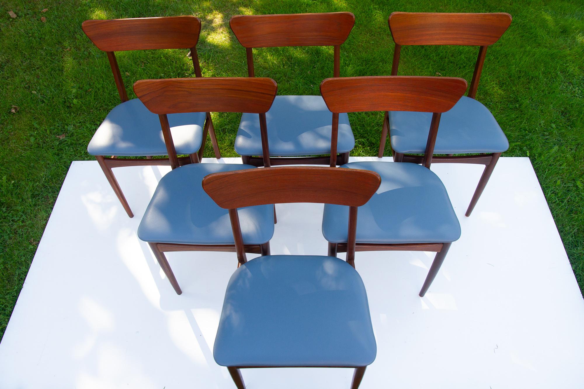 Cuir Vintage Danish Teak Dining Chairs 1960s, Set of 6 en vente