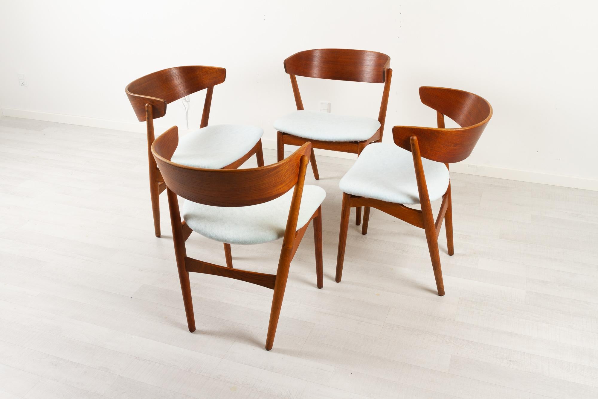 Mid-20th Century Vintage Danish Teak Dining Chairs No. 7 by Helge Sibast 1960s Set of 4 For Sale