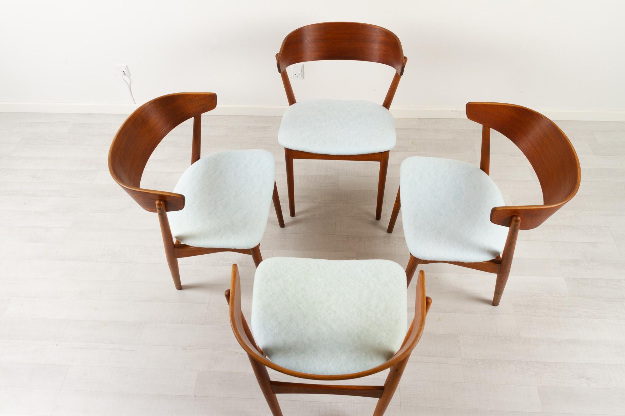 Oak Vintage Danish Teak Dining Chairs No. 7 by Helge Sibast 1960s Set of 4 For Sale