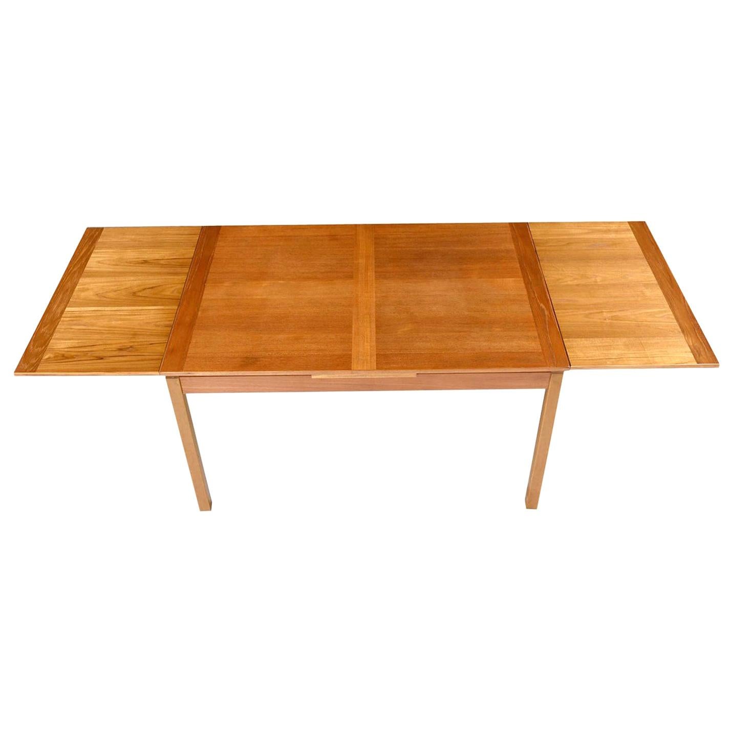 Vintage Danish Teak Dining Table, Beech Legs with Draw Leaf by Ansager Mobler