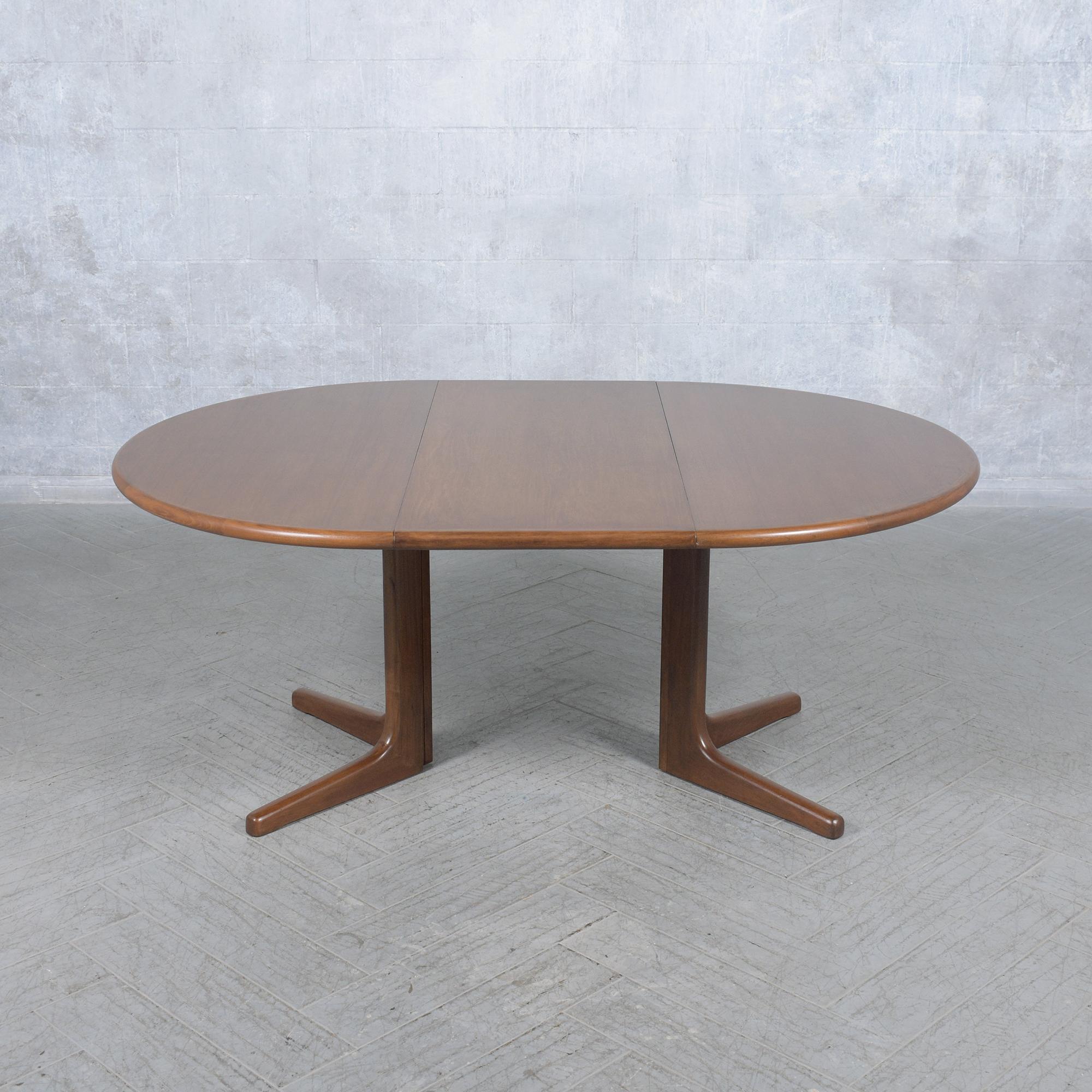 Modern Vintage Danish Extendable Teak Dining Table with Pedestal Legs