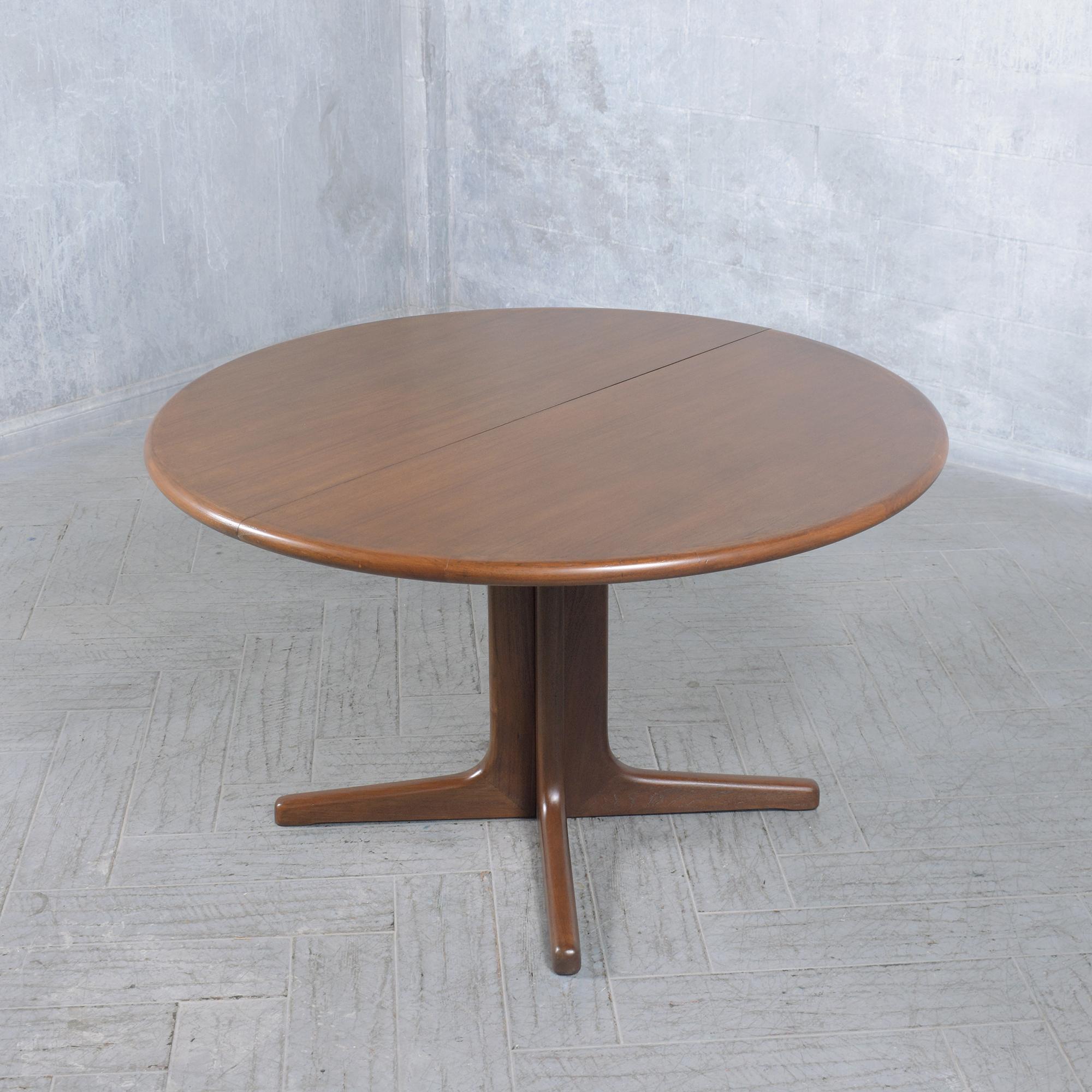 Lacquer Vintage Danish Extendable Teak Dining Table with Pedestal Legs