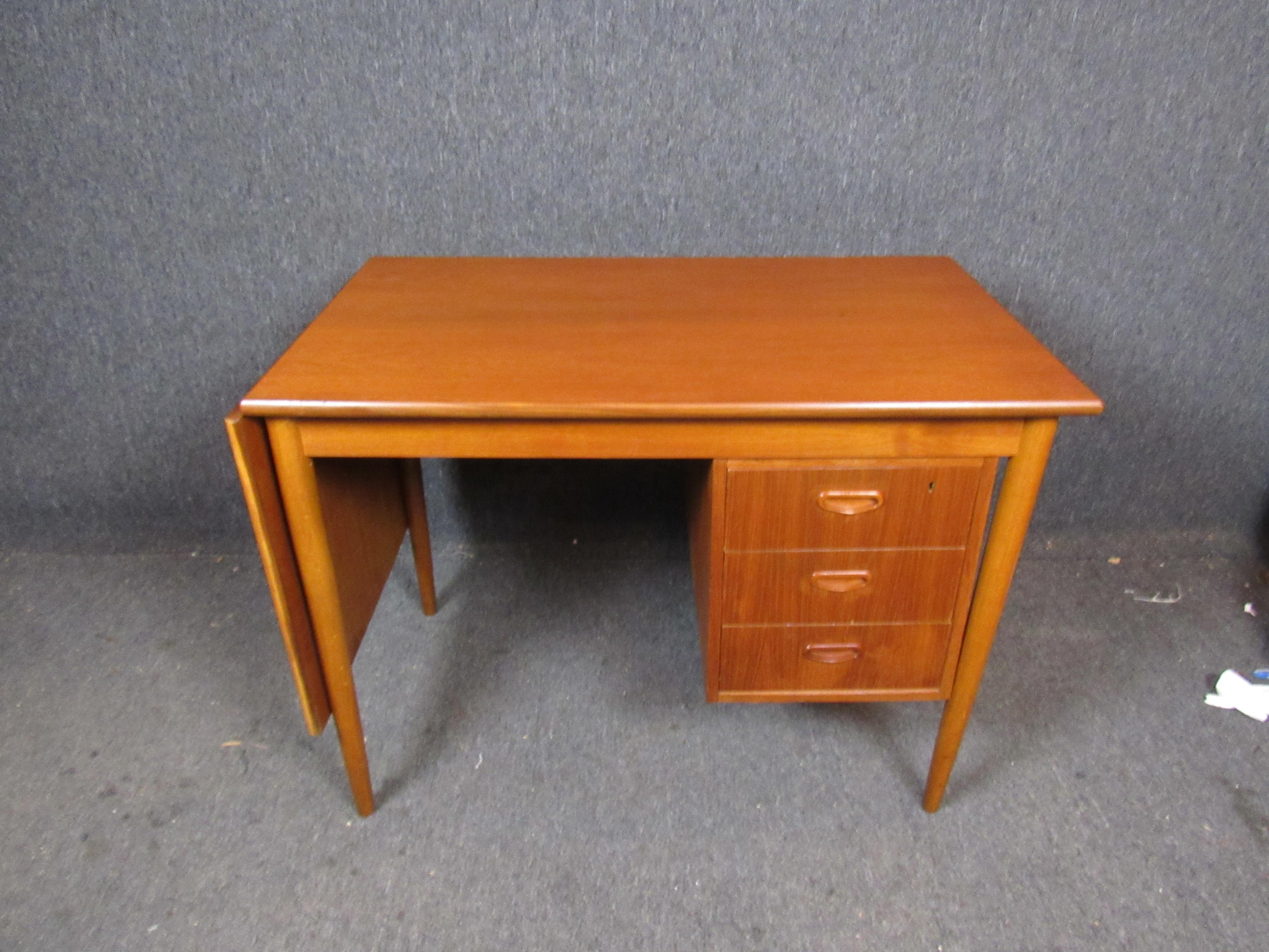 Vintage Danish Teak Drop Leaf Desk For Sale at 1stDibs